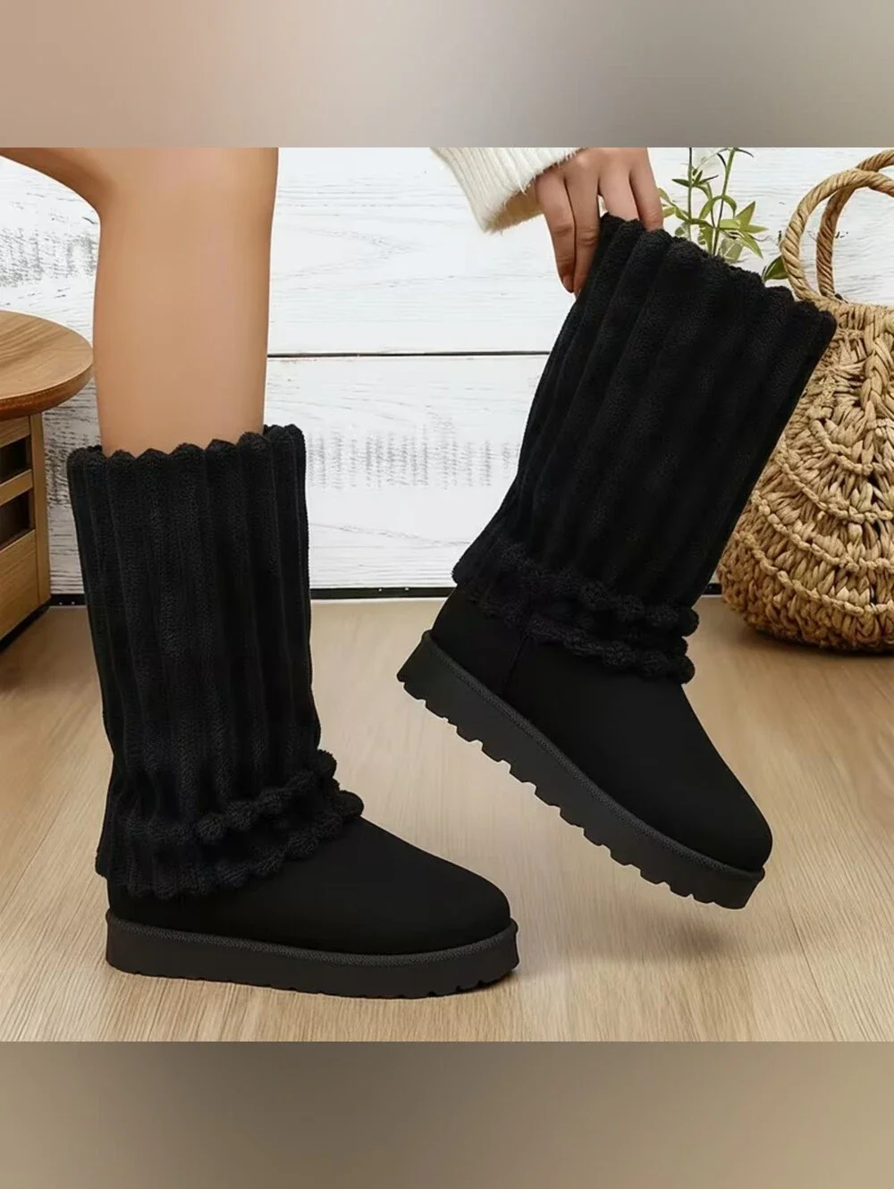 Cozy Plush Rich Black Faux Fur Slouch Women's Boots